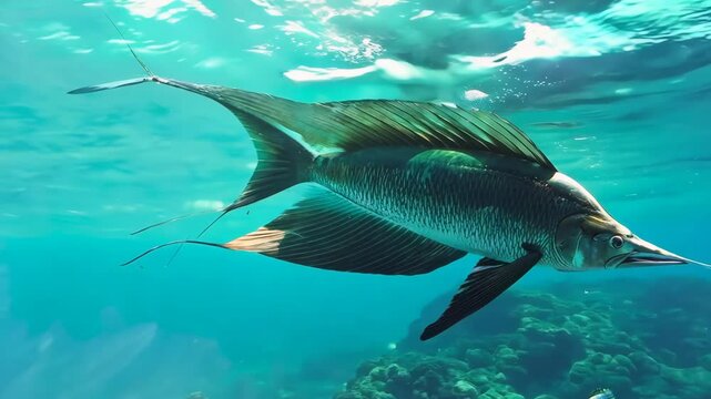Swift sailfish speeding through tropical seas, Video