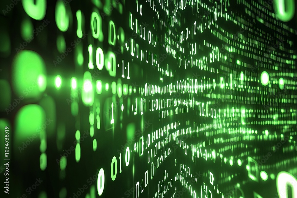 Poster abstract digital background with binary code in green.