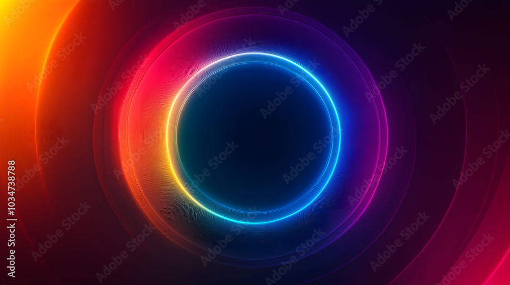Poster vibrant circular rgb spectrum, soft glow radiating in a full spectrum of colors from the center to t