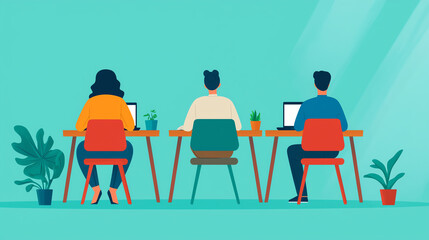 People working at computers in coworking space