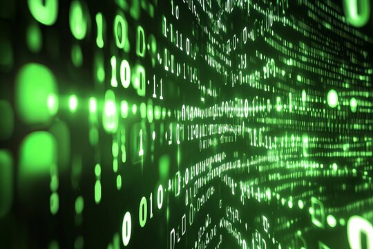 Abstract digital background with binary code in green.