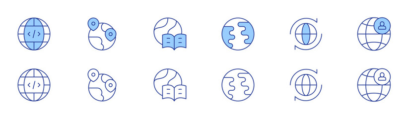 Global icon set in two styles, Duotone and Thin Line style. Editable stroke. earth, global, programming, telecommuting, world