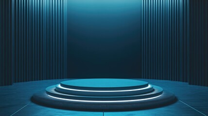 Fototapeta premium Illuminated Circular Platform with Blue Vertical Stripes