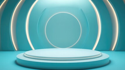 Obraz premium Abstract Blue Circular Platform with White Luminous Arcs