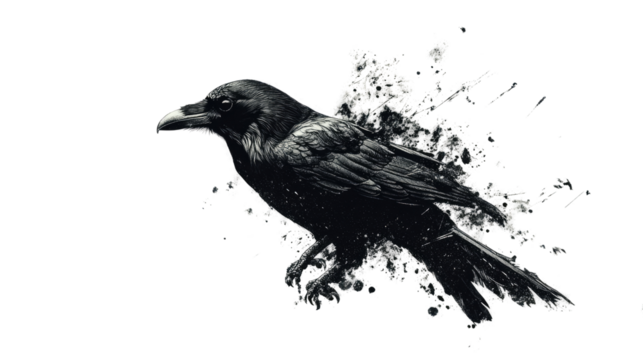A silhouette of a crow and a raven against a white background, showcasing the beauty of black birds in nature
