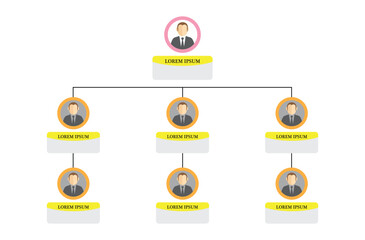 Organization Chart Infographics with People Icon and Abstract Line, Business Structure, Vector Illustration