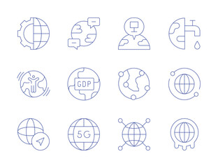 Global icons. Thin Line style, editable stroke. gdp, global, global network, global warming, international, globalization, world