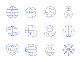 Global icons. Thin Line style, editable stroke. global, earth day, global communication, news, protection, time zone, world, knowledge