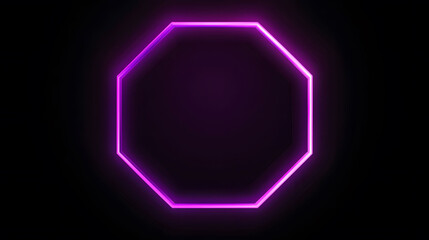 Neon Purple Octagon on Black, a sleek flat octagonal shape outlined in vibrant purple against a deep black backdrop, minimalist design