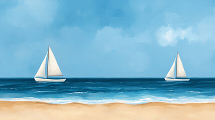 Obraz premium Sailboats on calm ocean under blue sky