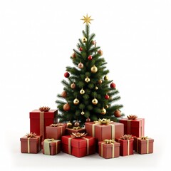 Obraz premium christmas tree and gifts isolated on white background.