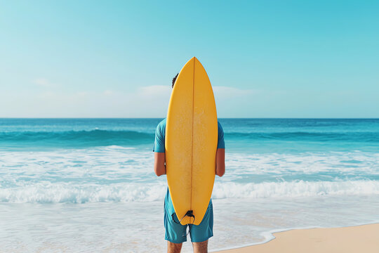 Surfer with a yellow board at the beach