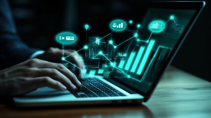 Business Growth Analytics On Laptop  Digital Marketing Strategy  Data Analysis  Charts And