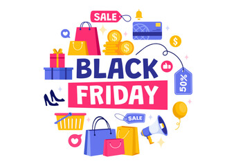 Black Friday Sale Event Vector Illustration with Shopping Paper Bags and Big Promotion Discount Purchases Goods for Promotions in a Flat Background