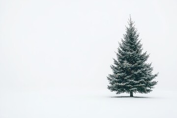 A Single Christmas Tree in a Snowy Field