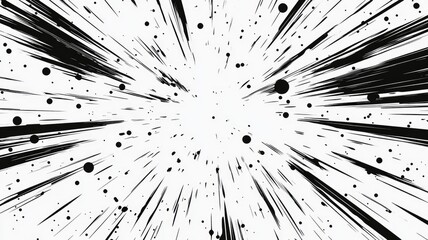 Black Ink Splatter with Radiating Lines and Dots