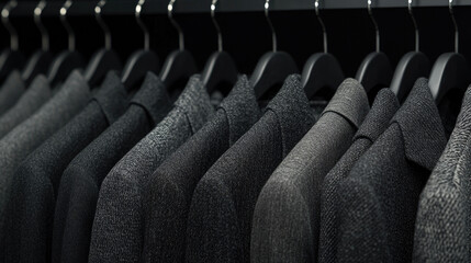 Obraz premium The suits hanging on the clothes rack are neatly arranged for display.