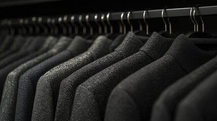 Obraz premium The suits hanging on the clothes rack are neatly arranged for display.