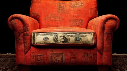 Red Armchair with a Hundred Dollar Bill on the Seat