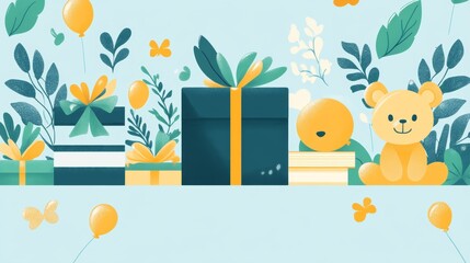 Colorful Birthday Gifts and Balloons Illustration