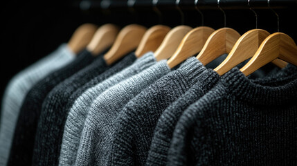 Fototapeta premium The suits hanging on the clothes rack are neatly arranged for display.