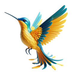 Obraz premium 3D yellow and blue humming bird illustration isolated PNG