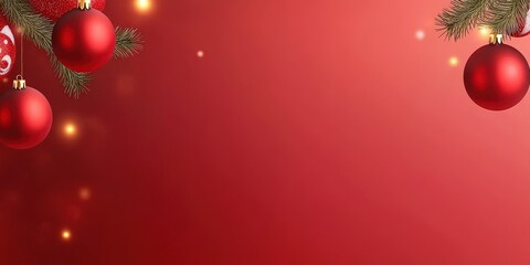 Festive Red Background with Christmas Ornaments