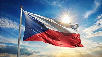 Long Exposure of Czech Republic National Flag Waving in the Wind on a Clear Day - Vibrant Colors, Outdoor Scenery, Beautiful Sky, Nature Photography, National Pride, Flag Motion
