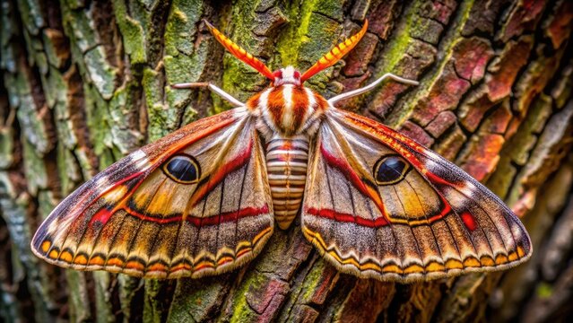 Long Exposure of Lobster Moth Stauropus fagi Resting on Bark in Distinctive Wing Posture, British Nocturnal Insect in Notodontidae Family, Nature Photography, Macro Capture