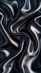 Fototapeta premium The luxurious black satin fabric displays graceful folds and a smooth surface, catching light beautifully. Its rich texture enhances any design, perfect for formal wear or elegant decor.