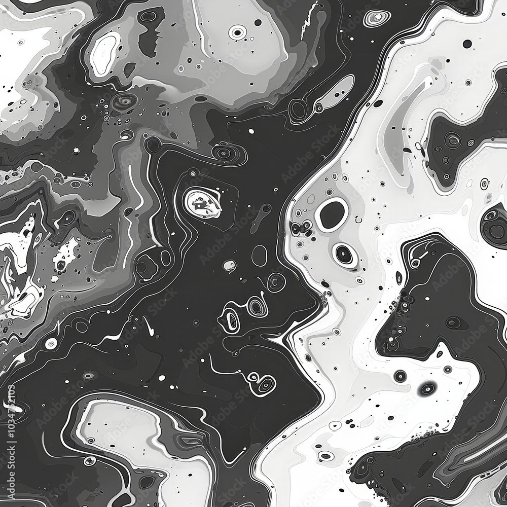 Poster the artwork features a striking abstract design, showcasing a blend of black and white swirls and sh