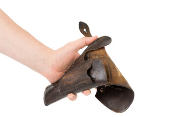 An old brown leather pistol holster.