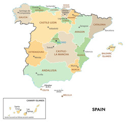 Fototapeta premium Isolated administrative divisions map of Spain