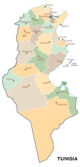 Obraz premium Isolated administrative divisions map of Tunisia