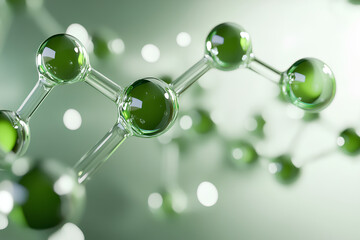 Transparent green molecules with different angles, 3d rendering