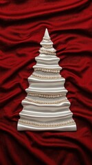 Elegant white christmas tree decoration on rich red fabric evoking holiday cheer and festive spirit in every home