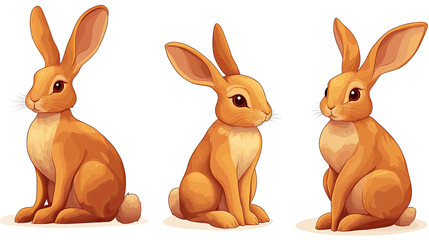 Cute Rabbits Sitting in a Row Against a Transparent Background Generative AI