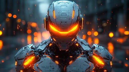 gaming avatar featuring an aggressive robot character concept with sharp edges glowing eyes and menacing pose the color scheme is dark adding to the intimidating feel.image