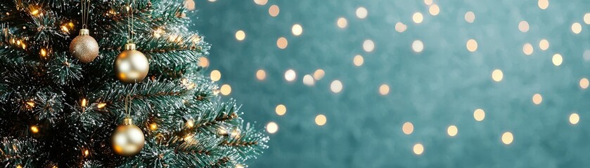 Fototapeta premium Festive holiday cheer captivating christmas tree decorated with golden ornaments and sparkling lights for joyous celebrations