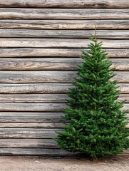 Festive green pine tree against rustic wooden background for holiday decor inspiration and seasonal cheer