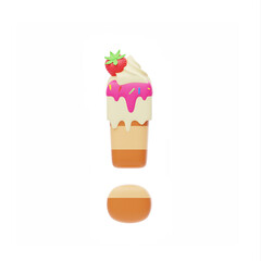 Dessert 3D Letter Exclamation Sign. 3D Icon