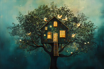 Naklejka premium Tree house, illustration