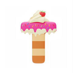 Dessert 3D Alphabet T. 3D Icon