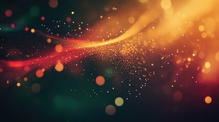 Abstract Background with Red, Orange, and Yellow Bokeh Lights and Glittering Particles