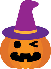 Color block cute halloween icons-Pumpkin with Witch Hat