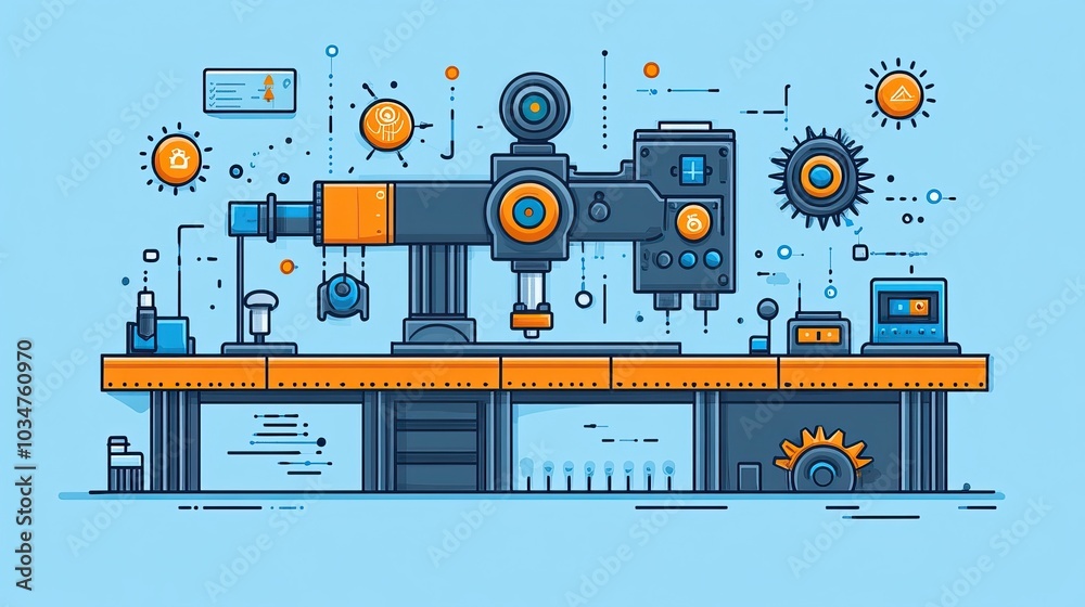 Poster hand drawnof machine with gears representing function concept in programming perfect for educational