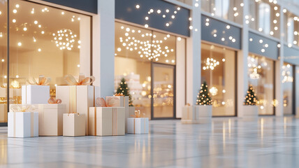 beautifully decorated retail store showcases festive atmosphere with twinkling lights and elegantly wrapped gifts. warm glow creates joyful holiday spirit