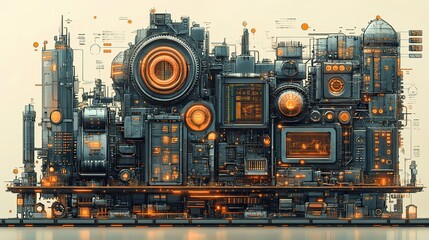 depicting the concept of function in programming featuring machine with cogs and wheels presented in stylized doodle drawing ideal for educational and tech content