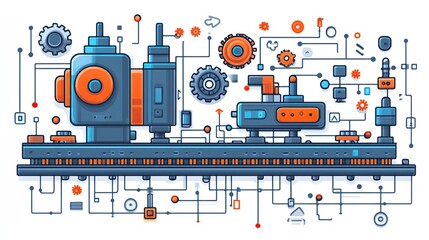 function concept in programming showcasing machine doodle drawing with cogs and wheels symbolizing the mechanics of coding and software development.stock image