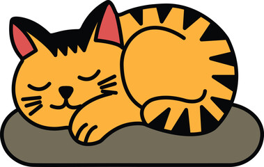 A cartoon cat is sleeping on a rock